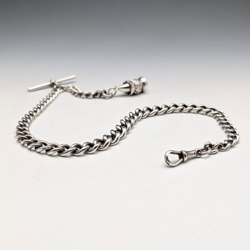 1900年頃 英国アンティーク 純銀製アルバートチェーン 62g Mr.パンチ チャームフォブ