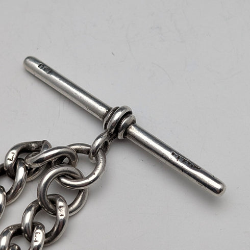 1900年頃 英国アンティーク 純銀製アルバートチェーン 62g Mr.パンチ チャームフォブ
