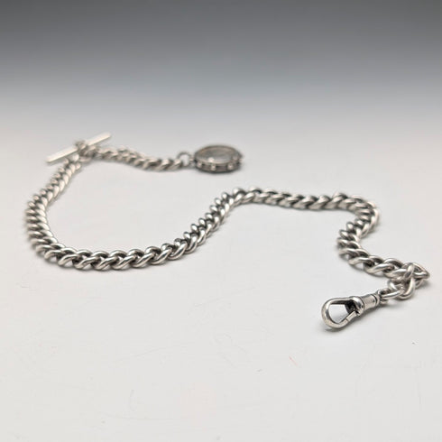 1911年 英国アンティーク 純銀製アルバートチェーン 59g 6ペンスコインフォブ