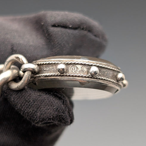 1911年 英国アンティーク 純銀製アルバートチェーン 59g 6ペンスコインフォブ