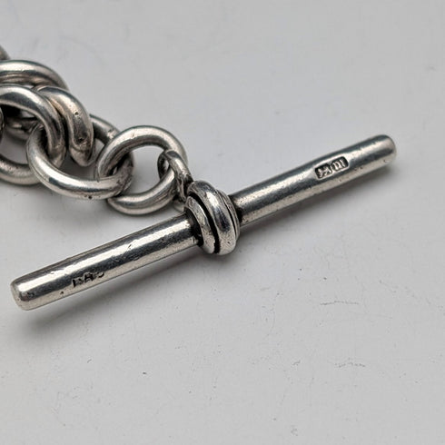 1911年 英国アンティーク 純銀製アルバートチェーン 59g 6ペンスコインフォブ