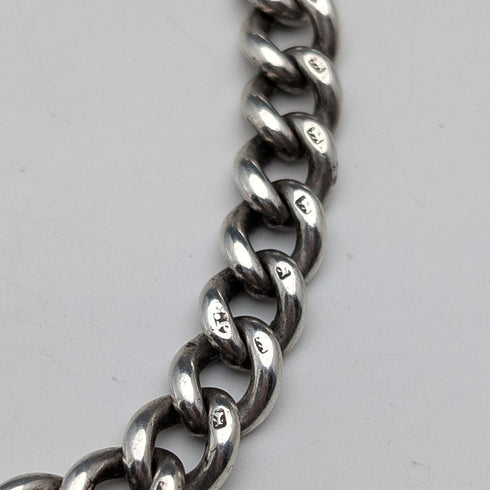 1911年 英国アンティーク 純銀製アルバートチェーン 59g 6ペンスコインフォブ