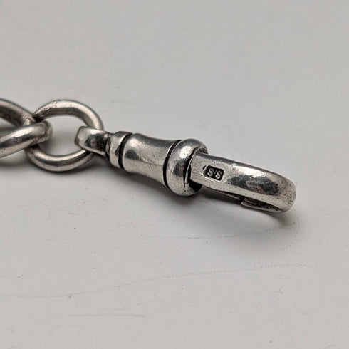 1911年 英国アンティーク 純銀製アルバートチェーン 59g 6ペンスコインフォブ