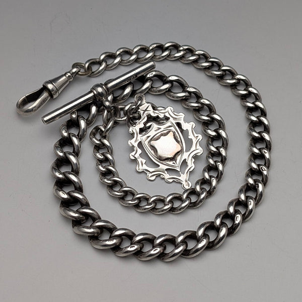 1889年 英国アンティーク 純銀製アルバートチェーン 50g 純銀メダルフォブ