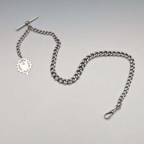 1889 British Antique Sterling Silver Albert Chain 50g Sterling Silver Medal Fob