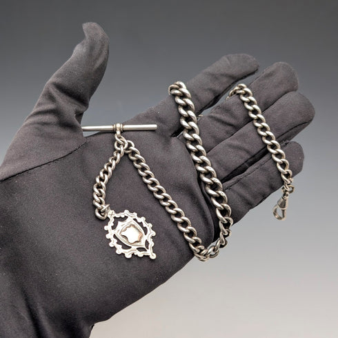 1889 British Antique Sterling Silver Albert Chain 50g Sterling Silver Medal Fob