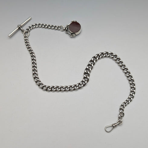 1896年 英国アンティーク 純銀製アルバートチェーン 49g 純銀2色回転フォブ