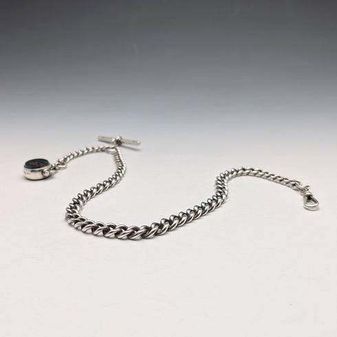 1896年 英国アンティーク 純銀製アルバートチェーン 49g 純銀2色回転フォブ