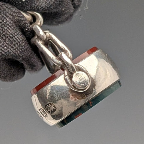 1896年 英国アンティーク 純銀製アルバートチェーン 49g 純銀2色回転フォブ