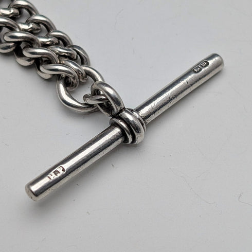 1896年 英国アンティーク 純銀製アルバートチェーン 49g 純銀2色回転フォブ