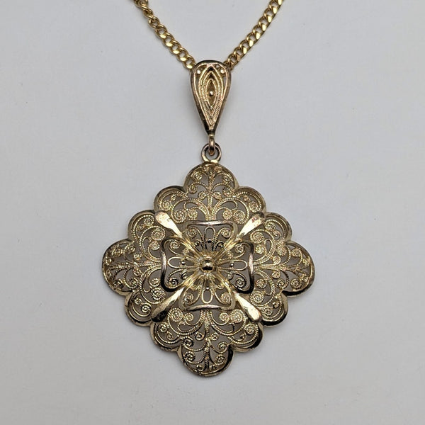 ドイツヴィンテージ 純銀ギルト フィリグリー ペンダント 新品チェーン付き
