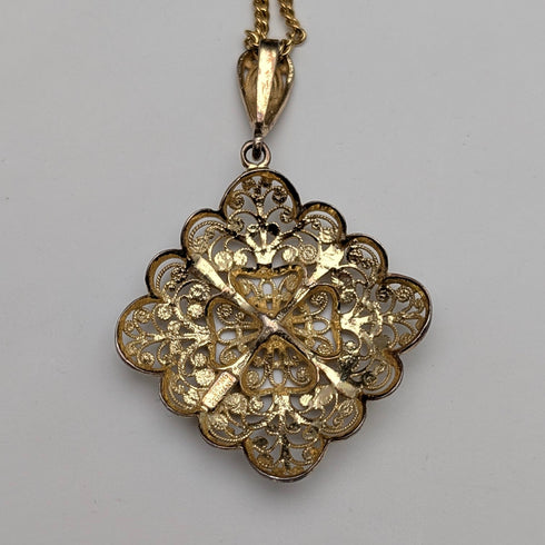 ドイツヴィンテージ 純銀ギルト フィリグリー ペンダント 新品チェーン付き