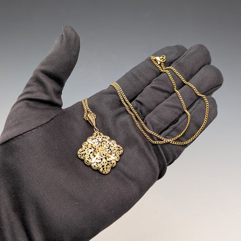 ドイツヴィンテージ 純銀ギルト フィリグリー ペンダント 新品チェーン付き