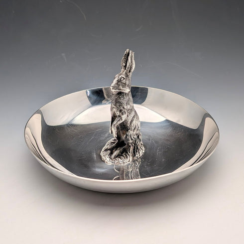 US Vintage Silverplate Rabbit Sculpture Accessory Tray Reed & Barton