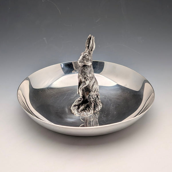 US Vintage Silverplate Rabbit Sculpture Accessory Tray Reed & Barton