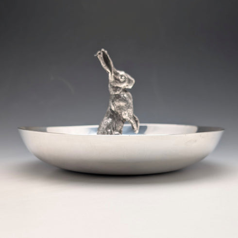 US Vintage Silverplate Rabbit Sculpture Accessory Tray Reed & Barton