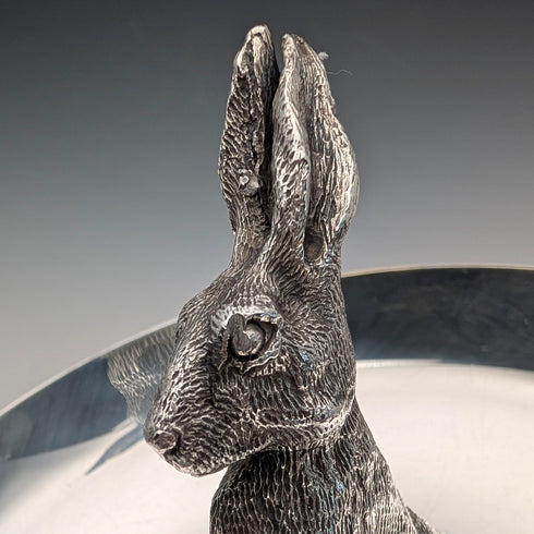 US Vintage Silverplate Rabbit Sculpture Accessory Tray Reed & Barton