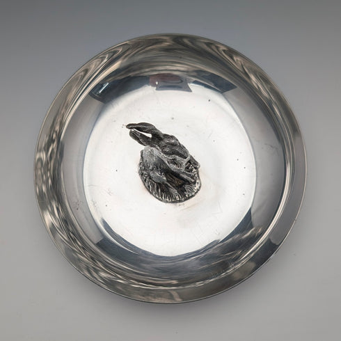 US Vintage Silverplate Rabbit Sculpture Accessory Tray Reed & Barton