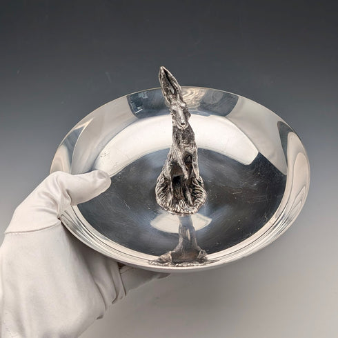 US Vintage Silverplate Rabbit Sculpture Accessory Tray Reed & Barton