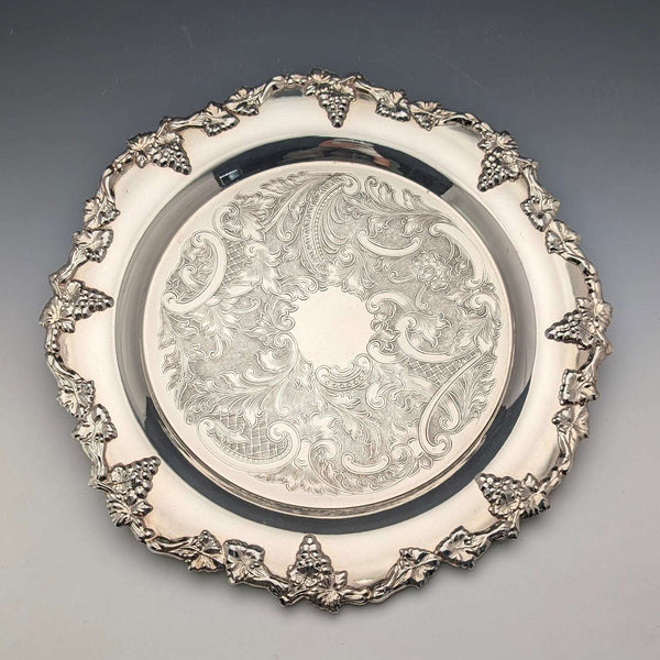 United Kingdom Vintage Silver Plate Footed Salver, 30cm Diameter