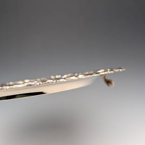 英国ヴィンテージ シルバープレート製 脚付きサルヴァ 直径30cm