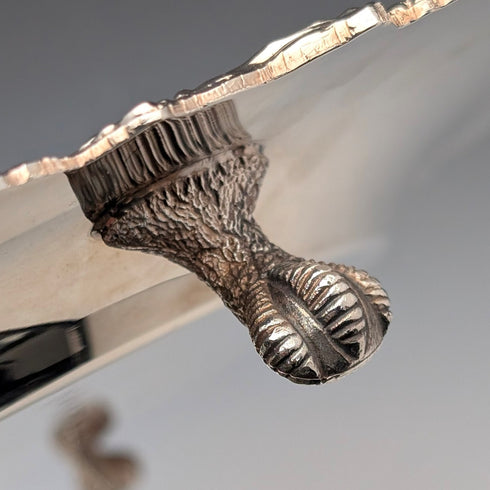 英国ヴィンテージ シルバープレート製 脚付きサルヴァ 直径30cm