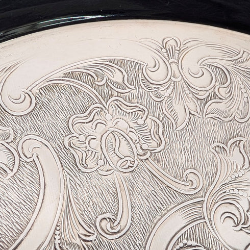 英国ヴィンテージ シルバープレート製 脚付きサルヴァ 直径30cm