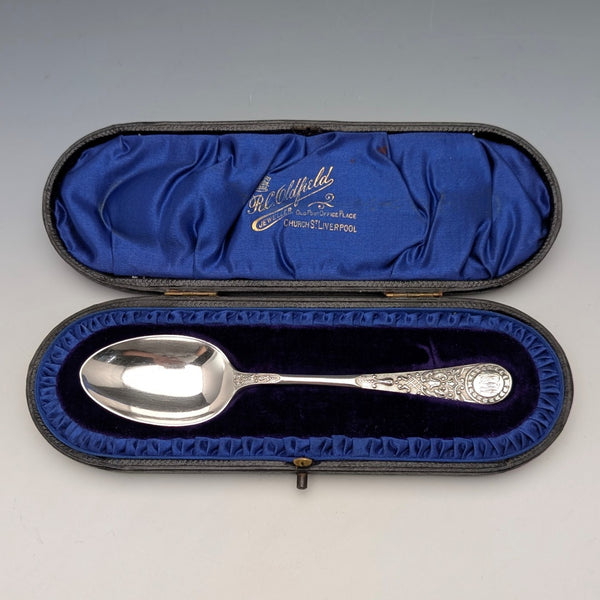 1905 British Antique Sterling Silver Christening Spoon 37g Atkin Brothers Cased