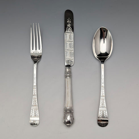 1874年頃 英国アンティーク 純銀製 クリスニングカトラリーセット 計89g Walker&Hall ケース入