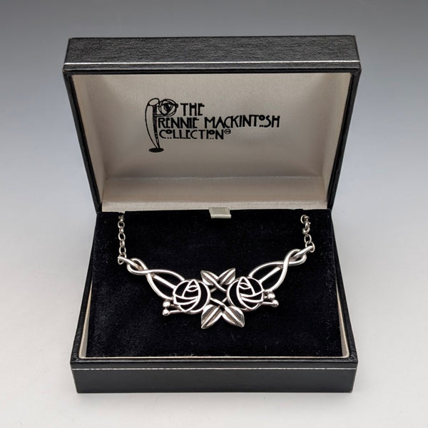 英国ヴィンテージ 純銀製 マッキントッシュローズ ドロップネックレス ケース付き