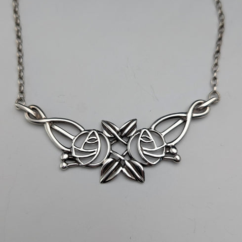 英国ヴィンテージ 純銀製 マッキントッシュローズ ドロップネックレス ケース付き