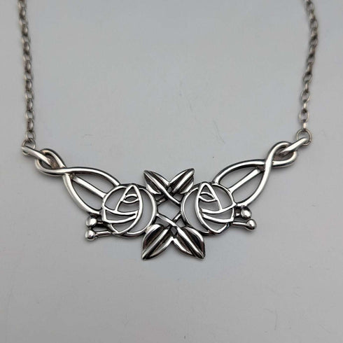 British Vintage Sterling Silver Mackintosh Rose Drop Necklace with Case