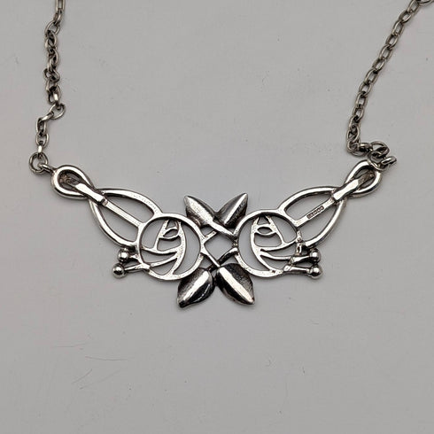 英国ヴィンテージ 純銀製 マッキントッシュローズ ドロップネックレス ケース付き