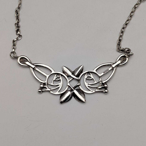 British Vintage Sterling Silver Mackintosh Rose Drop Necklace with Case