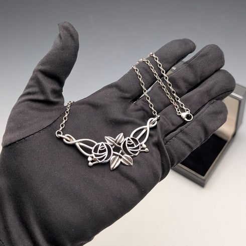 英国ヴィンテージ 純銀製 マッキントッシュローズ ドロップネックレス ケース付き