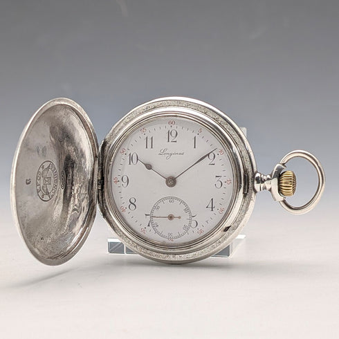 1913年頃 アンティーク ロンジン 懐中時計 銀側ハンターケース 動作良好