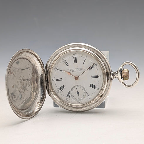 1912年頃 アンティーク ロンジン 懐中時計 アール・ヌーヴォー彫刻 銀側ハンターケース 動作良好