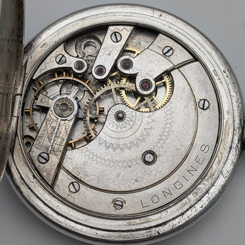 1912年頃 アンティーク ロンジン 懐中時計 アール・ヌーヴォー彫刻 銀側ハンターケース 動作良好