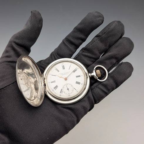 1912年頃 アンティーク ロンジン 懐中時計 アール・ヌーヴォー彫刻 銀側ハンターケース 動作良好