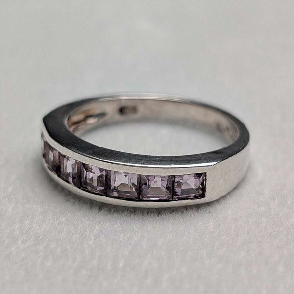 Vintage Purple Stone Half Eternity Sterling Silver Ring (US Size 7)