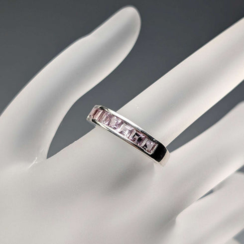 Vintage Purple Stone Half Eternity Sterling Silver Ring (US Size 7)