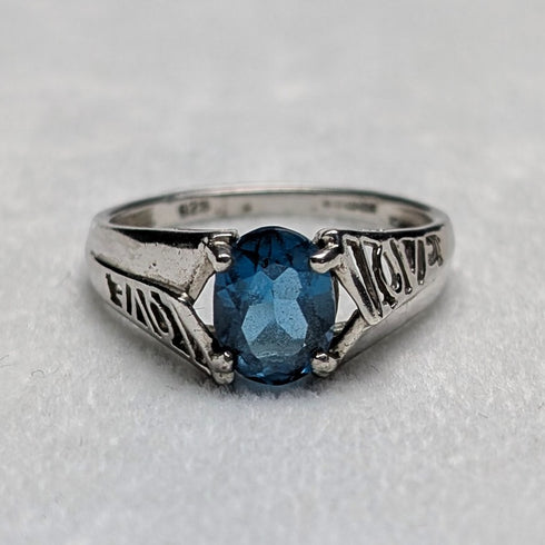 英国ヴィンテージ ブルーストーン 「LOVE」彫刻 純銀リング(15号)指輪