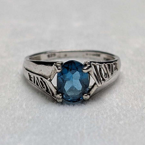 UK Vintage Blue Stone "LOVE" Engraved Sterling Silver Ring (Japanese size 15)