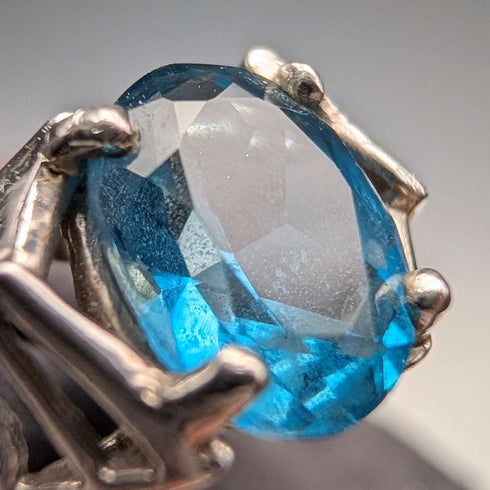 UK Vintage Blue Stone "LOVE" Engraved Sterling Silver Ring (Japanese size 15)