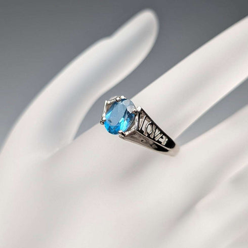 UK Vintage Blue Stone "LOVE" Engraved Sterling Silver Ring (Japanese size 15)