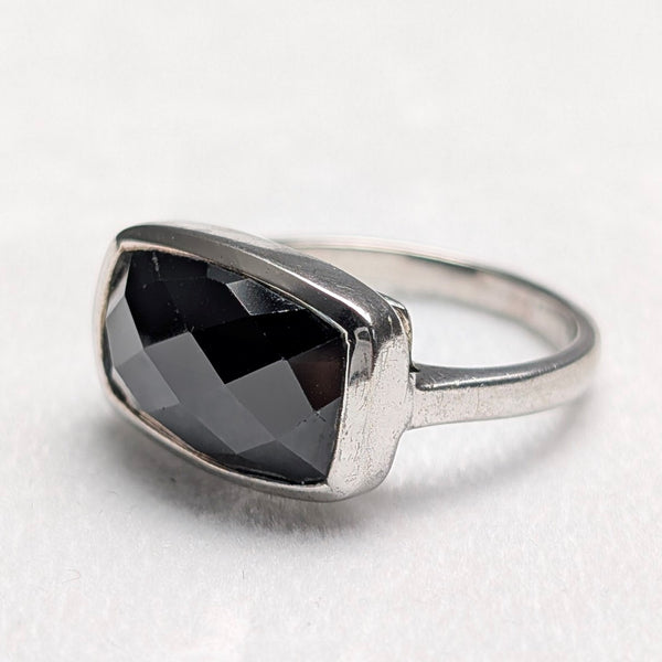 復古西洋棋盤切割縞瑪瑙純銀戒指(19號)