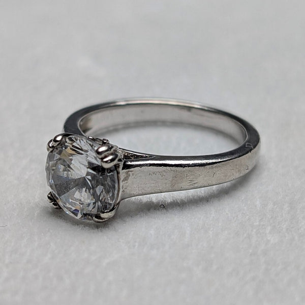 復古方晶鋯石單鑽純銀戒指 (11號)