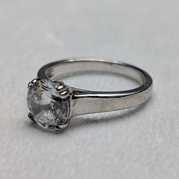 Vintage Cubic Zirconia Solitaire Sterling Silver Ring (JP size 11)