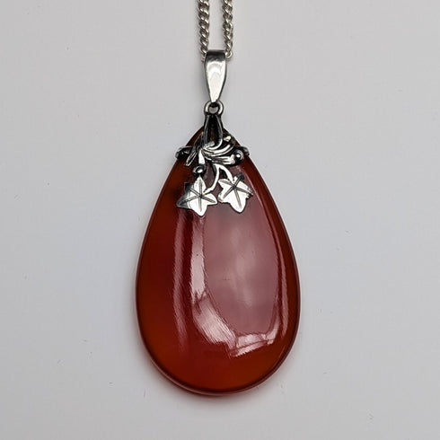 Vintage Teardrop Red Stone Pendant with Chain