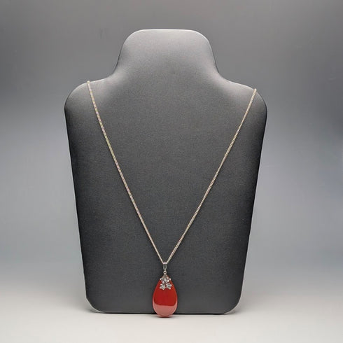 Vintage Teardrop Red Stone Pendant with Chain